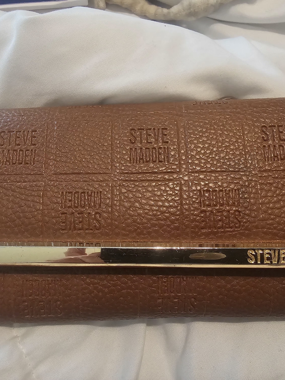 Steve Madden Brown Leather Clutch with Gold Accent